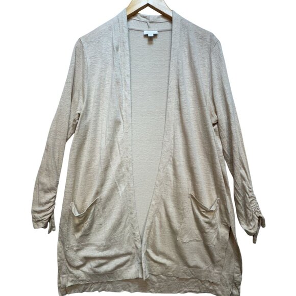 J. Jill Women's Love Linen Open Front Cardigan Long Sleeve Size M Cream - Picture 1 of 12